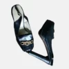 Navy blue colour leather shoes with semi pointed front it